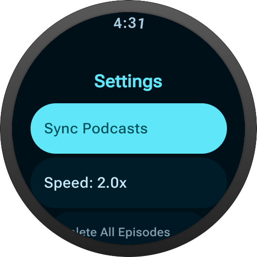 Settings screen with sync and speed controls